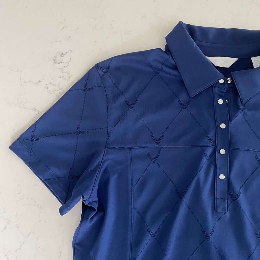 Callaway Athletic SS 5 Snap Polo Golf Shirt in Poly Blend Cobalt Blue Sz L NWOT - Picture 5 of 14